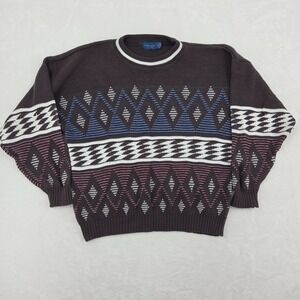 VTG Towncraft Knit Sweater Sz XL USA Made Gray Patterned See Pics
